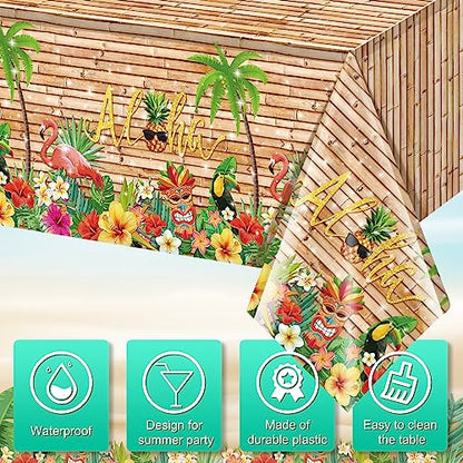 6Pcs Hawaiian Luau Tablecloth Tiki Party Tablecloths Tropical Table Cloth Plastic Disposable Rectangle Table Covers for Tiki Bar Tropical Summer Beach Pool Birthday Party Decorations ,108x 54 Inch - size: 6pcs