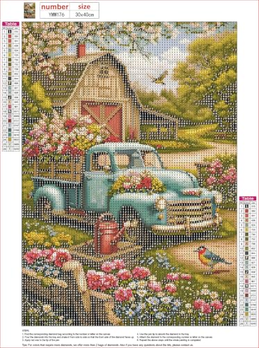 MXJSUA Flower Truck Farm Diamond Art Painting Kits for Adults, Full Drill 5D Round Dots Diamonds Paint Picture for Beginners, Gem Art Painting Craft Kits for Home Decor Gift 12x16 inch - color: Flower Truck Farm
