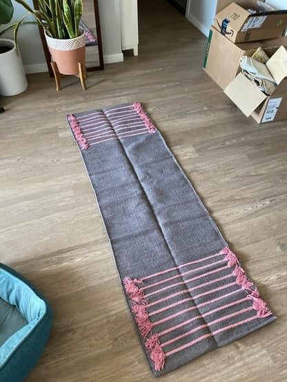 Indian Handmade100 % Organic Anti Skid Multi Colour Cotton Yoga Mat - Eco-Friendly Hand-Woven Rug - Non-Slip & Thick (24”x72”x5mm) for Hot yoga & Everyday Fitness at Home - Comfortable & Foldable Extra-Long Mat - color: Multi 11