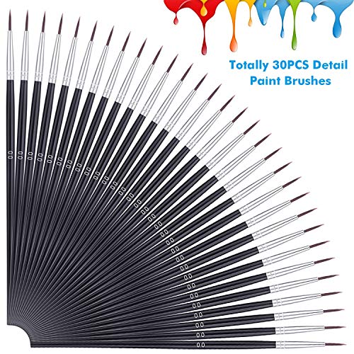 Miniature Detail Paint Brushes, Anezus 30 Pcs Paintbrushes Small Watercolor Artists Paint Brushes for Acrylics Oil Model Craft Nail Detail Painting, Size 00 - size: #00