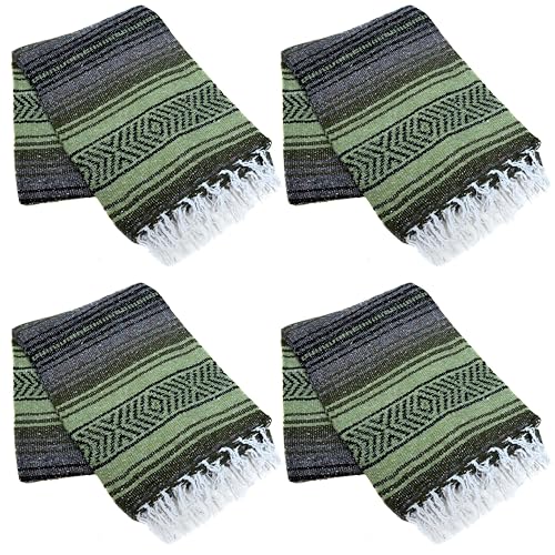 La Montana Bulk Falsa Mexican Blanket, 4 Pack, Dk Olive/Lt Olive/Charcoal - color: Dark Olive/Light Olive/Charcoal