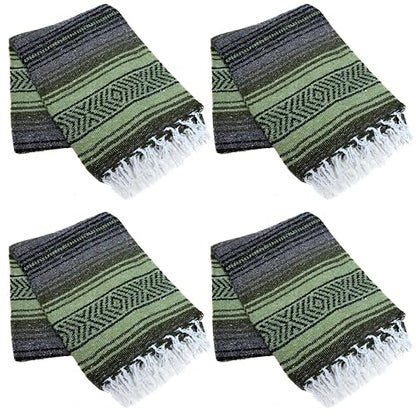 La Montana Bulk Falsa Mexican Blanket, 4 Pack, Dk Olive/Lt Olive/Charcoal - color: Dark Olive/Light Olive/Charcoal