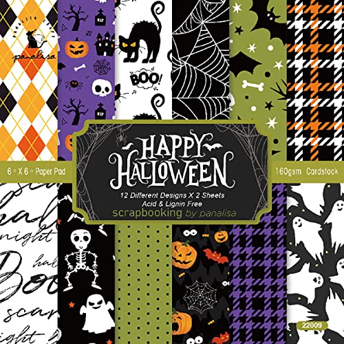 YASMEN Scrapbook Paper Pad - 6"×6” - 24 Sheets Halloween Scrapbooking Supplies Kit - 160gsm Single-Sided Pattern, Designer Planner, Junk Journal Craft Paper, Card Making Supplies - color: Halloween - 6×6