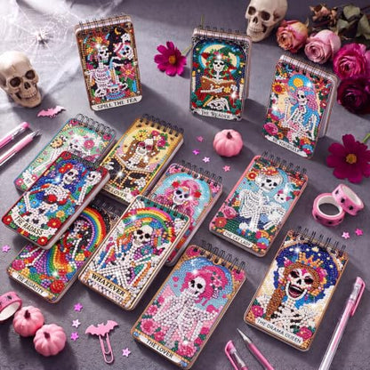 Fuyoooo 12 Pcs Skull Diamond Art Notebook Kits for Adults | DIY Halloween Diamond Painting Notebook, Horror Cover Notepad, 5d Pink Skull Journal Art Crafts, DIY Accessories with Tools - style: Skull
