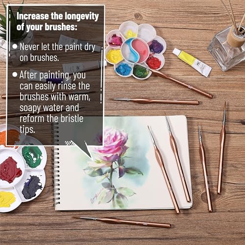 Mr. Pen- Detail Paint Brushes Set, 9 pcs, Rose Gold | Miniature Paint Brushes, Thin Paint Brushes, Model Paint Brushes, Fine Tip Paint Brush, Face Paint Brushes Set - color: Rose Gold