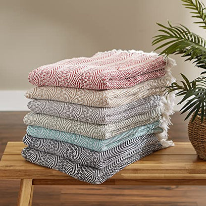 DII Herringbone Striped Collection Cotton Throw Blanket, 50x60, Barn Red - color: Barn Red, size: 50x60"
