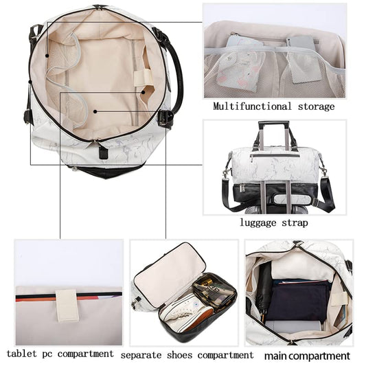 Kinmac Travel Duffel Bag For Women,Sports Gym Yoga Duffel Bag Weekender Overnight Totes Bag (White Marble) - color: White Marble