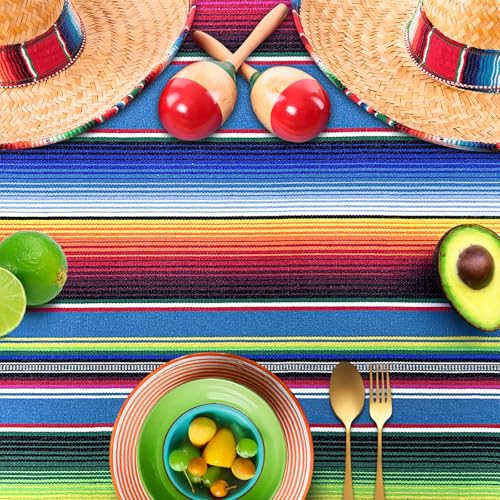 OurWarm 59 x 84 Inch Square Mexican Tablecloth Serape Blanket, Topic Blue - color: Blue