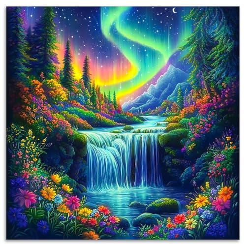 Waterfall Diamond Art Kits for Adults Beginners 14x14 in, DIY Craft Gift | Aurora Landscape Scenery Diamond Painting Kits for Adults, Stress Relief, Home Wall Decor, 5D Full Round Drill Gem Art - color: DP-US12