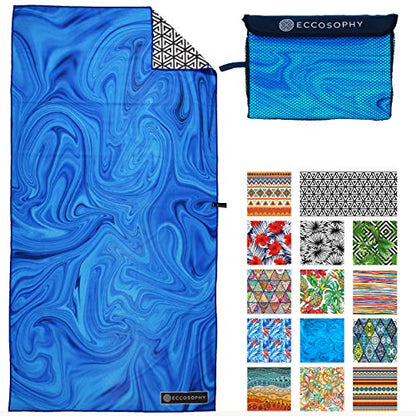 ECCOSOPHY Microfiber Beach Towel - Quick Dry, Sand Free and Oversized 71x35 | Super absorbent, lightweight, swimming, gym, extra large, pool, cruise, camping, yoga, travel, compact, carry bag, vacation - color: Laguna