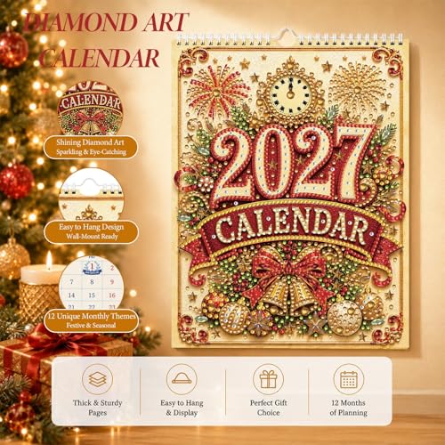 2027 Diamond Art Wall Calendar for Adults Beginners 12 Monthly Holiday Themes 9.9" x 6.7" Hanging Loop DIY Craft Wall Calendars with Notes Section for Home Office Planning-Holiday - color: Holiday