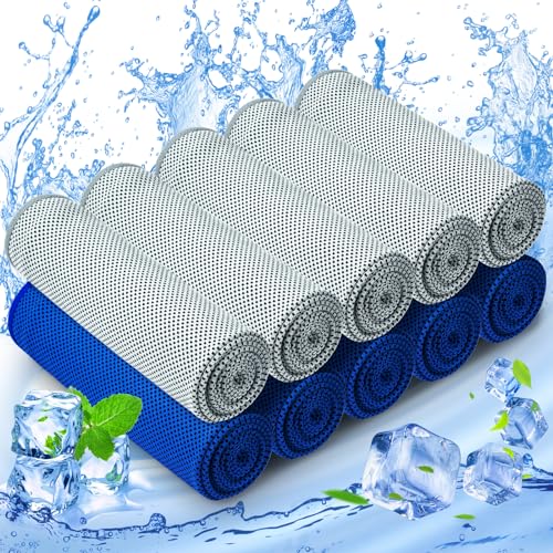 MENOLY 10 Pack Cooling Towels, Sweat Towels Cooling Towels for Neck and Face, Microfiber Towel Soft Breathable Towel for Gym, Yoga, Camping, Running, Fitness, Workout & More Activities(32"x12") - size: 10 Pack (Grey/Blue)