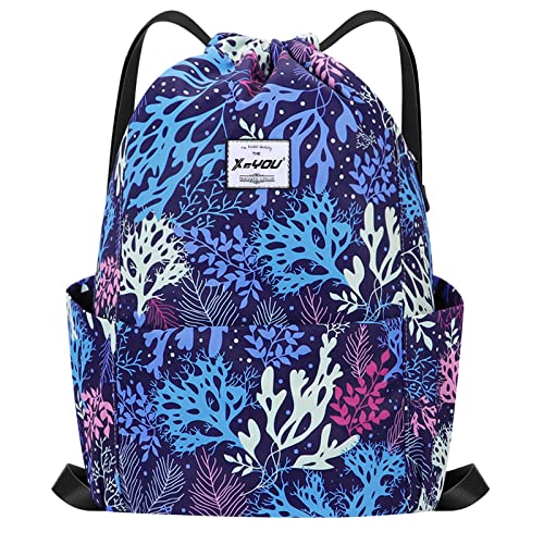 XEYOU Drawstring Backpack Bag Sport Gym Sackpack Beach Cinch Bag | Lightweight Swimming Bag, Water-Resistant Fabric, Travel Daypack for Women and Men - color: Tree Pattern