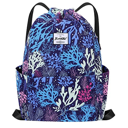 XEYOU Drawstring Backpack Bag Sport Gym Sackpack Beach Cinch Bag | Lightweight Swimming Bag, Water-Resistant Fabric, Travel Daypack for Women and Men - color: Tree Pattern