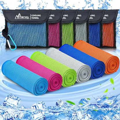 MENOLY 6 Pack Cooling Towels, 40"x12" Cooling Towels for Neck and Face with Breathable Carrying Bags,Soft Microfiber Instant Cooling Rags, Gym Workout Sweat Towel for Sports, Yoga, Camping, Running - size: 6 Pack