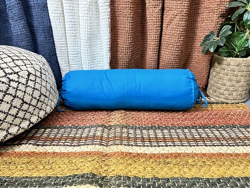Blue Bolster Pillow Cover 16x6 Inch – 100% Cotton, Soft & Breathable Neck Roll Cover , Drawstring Closure – Washable – Ideal for Yoga, Spa, or Home Decor (Turquoise Blue, 6" x 24"(15 cm x 60 cm)) - color: Turquoise Blue, size: 6" x 24"