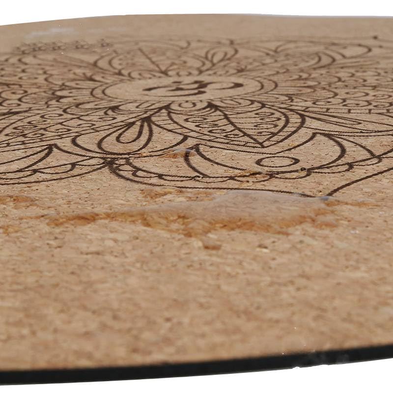 Round Yoga Mat with Printed Mandala Design, 60 in Diameter, wood material