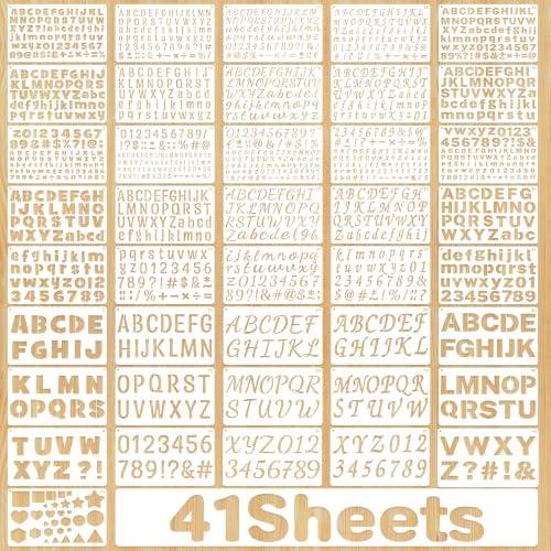 41Pcs Letter Stencils 1/2,3/4,1,5/4,2Inch Small Letter Stencil Painting | Reusable Templates with Alphabet Number,Geometric,for Craft Project,Notebook,Banner,Scrapbook,Sign, Journal,Wall,Home Decor