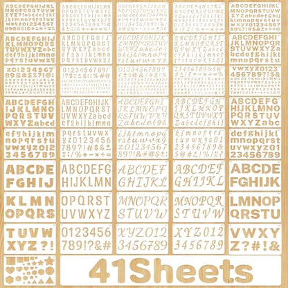 41Pcs Letter Stencils 1/2,3/4,1,5/4,2Inch Small Letter Stencil Painting | Reusable Templates with Alphabet Number,Geometric,for Craft Project,Notebook,Banner,Scrapbook,Sign, Journal,Wall,Home Decor