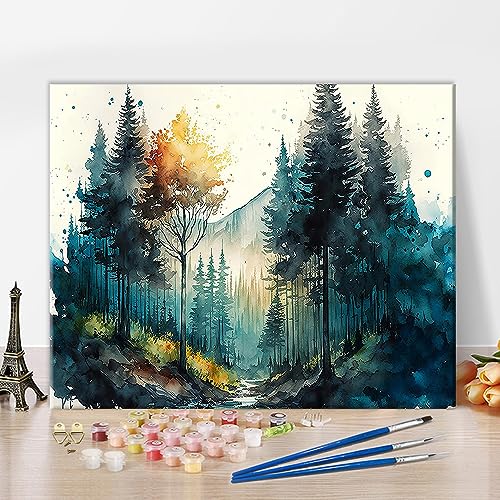 TUMOVO Paint by Numbre for Adults - Watercolor Forest Oil Painting for Adults Kid Paint by Number Natures Landscape Paint by Numbres DIY Paint Number Kits Romantic Art Craft, 16x20inch - color: Forest