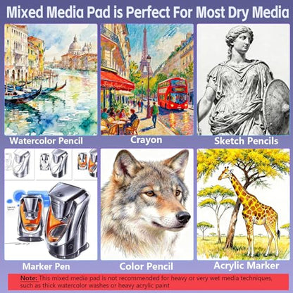 joibabe Spiral Bound Mixed Media Sketchbook, 160 GSM Heavyweight Paper, 60 Sheets, Acid Free Art Notebook for Drawing, Watercolor, Acrylic, Sketching, 5.5x8.5 Inch, 2 Pack - size: 5.5" x 8.5"