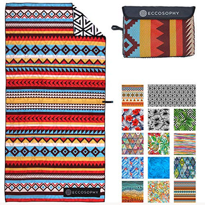 ECCOSOPHY Microfiber Beach Towel - Quick Dry, Sand Free and Oversized 71x35 | Super absorbent, lightweight, swimming, gym, extra large, pool, cruise, camping, yoga, travel, compact, carry bag, vacation - color: Cancun