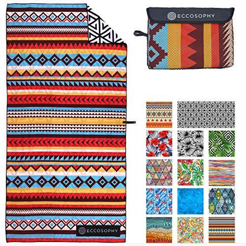 ECCOSOPHY Microfiber Beach Towel - Quick Dry, Sand Free and Oversized 71x35 | Super absorbent, lightweight, swimming, gym, extra large, pool, cruise, camping, yoga, travel, compact, carry bag, vacation - color: Cancun