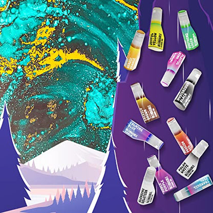 Bearly Art Alcohol Ink Classic Collection Rainbow Set 0.5 fl oz Each | 12 acid safe blendable alcohol inks and blending solution for vibrant designs on paper, resin and mixed media surfaces