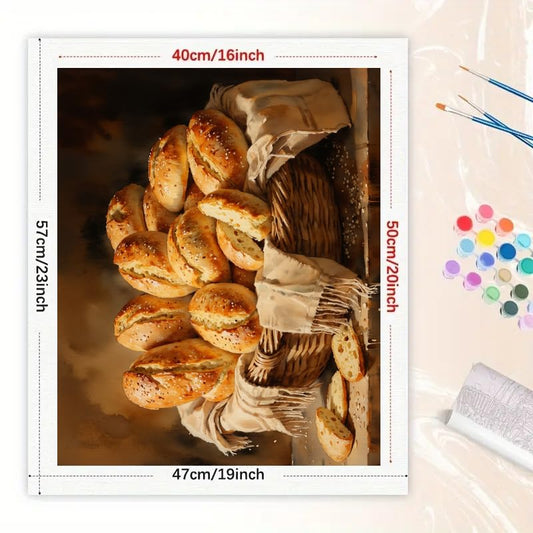 Food Still Life Paint by Numbers Kit for Adults - DIY Basket of Fresh Bread Rolls Painting on Canvas 16x20In, Acrylic Paint Set, Suitable for Beginners, Art for Home Decoration or Gifts - color: TCXY08430, size: 16X20IN Folded