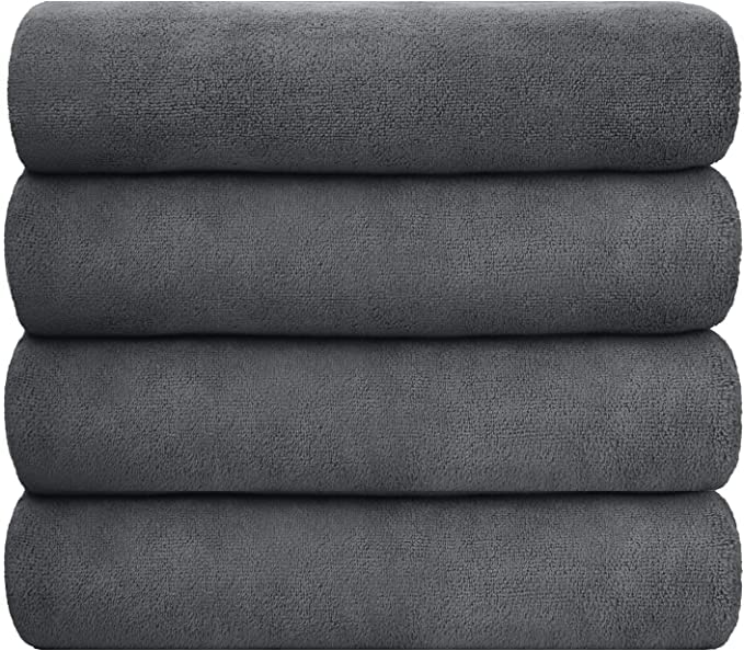 JML Microfiber Bath Towel Set, 27" x 55", 4 Pack, Grey - color: Grey, size: 4 Pack-27" x 55"