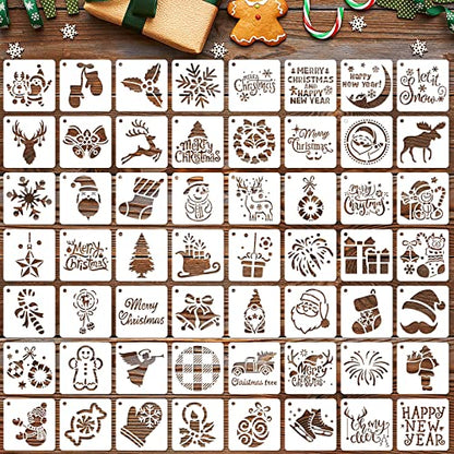 Augshy 56 Pack 3 Inch Christmas Stencils, Dot Painting Holiday Templates | Reusable Design, Rock Painting Art Crafts, Scrapbooking Wall Floor Decor, DIY Drawing Projects - style: Christmas