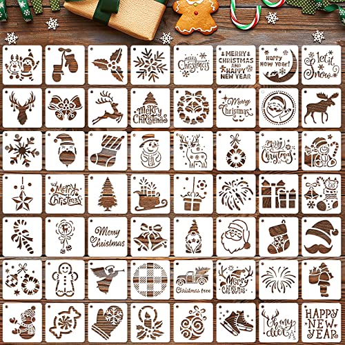 Augshy 56 Pack 3 Inch Christmas Stencils, Dot Painting Holiday Templates | Reusable Design, Rock Painting Art Crafts, Scrapbooking Wall Floor Decor, DIY Drawing Projects - style: Christmas
