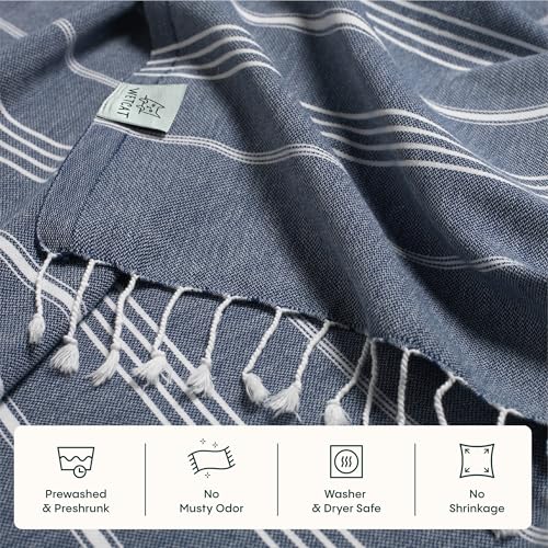 WETCAT Turkish Beach Blanket Sandproof (82"x82") 100% Turkish Cotton, Made in Turkey - Sand Free, Ultra Soft, Extra Large Throw for Picnic – Dark Blue - color: Dark Blue, size: XL Beach Blanket (82" x 82")