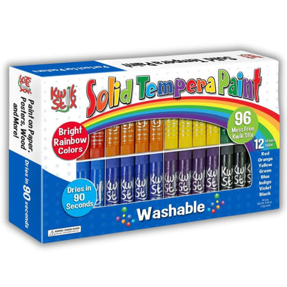 Kwik Stix Tempera Paint Sticks, 96 Count Class Pack in Rainbow Colors, Paint Sticks for Kids, Washable, Quick-Dry, Non-Toxic, Allergen-Free