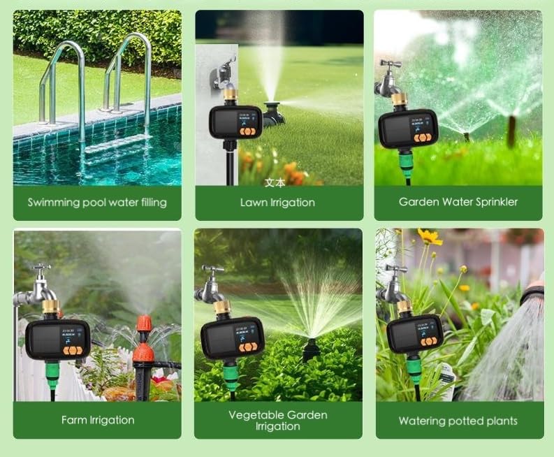 VIDAGARVIS Solar Watering Timer with LCD Display Type-C Charging Manual Mode and 10 Automatic Schedules IP55 Waterproof Outdoor Use
