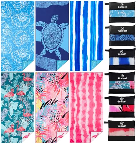 Microfiber Beach Towel Oversized 71x32 Multiple with Bag 6 Pack Bulk | Thin Lightweight Sand Free Absorbent Quick Dry Large for Travel Pool Swim Bath Cruise Sports Camping Essentials Adults Gifts - color: 6 Pack Turtles Shell Stripe Leaf
