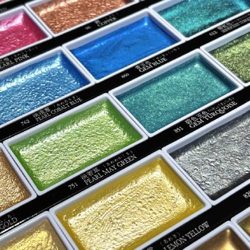 Kuretake GANSAI TAMBI Watercolor Paint Set 24 Glittery Colors II - Metallic, Professional-quality art supplies for artists adult painting aketching, Non-Toxic, Made in Japan - style: 24 Colors (Metallic2)