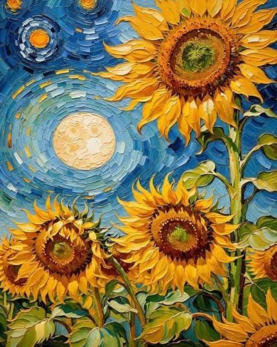 Sunflower Paint By Numbers Kit For Adults, Sunflowers Flower Adult Paint By Number Kits For Beginner Acrylic On Canvas Diy Oil Painting Adults' Paint-By-Number Kits Home Room Decor Gift 16x20 Inch - color: DD043