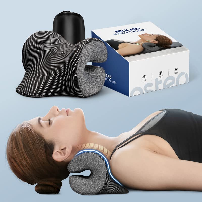 Osteo Neck Stretcher with Magnetic Therapy Cover, 2 Modes[Gentle/Strong] Pain Relief Cervical Traction Device, No Smell Neck and Shoulder Relaxer, Chiropractic Pillow for TMJ Headache Spine Alignment - color: Grey