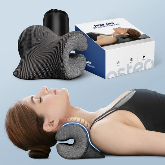 Osteo Neck Stretcher with Magnetic Therapy Cover, 2 Modes[Gentle/Strong] Pain Relief Cervical Traction Device, No Smell Neck and Shoulder Relaxer, Chiropractic Pillow for TMJ Headache Spine Alignment - color: Grey