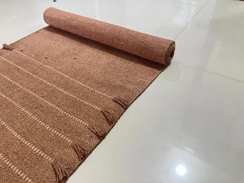 Payal Rugs Cotton Yoga Mat - Eco-Friendly Hand-Woven Rug - Non Slip & Thick (24”x72”x5mm) for Yoga Everyday Fitness at Home - Comfortable Extra-Long - color: Brown