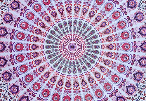 Popular Handicrafts Tapestry Wall Hanging Hippie Mandala Bohemian Hippy Psychedelic Design Indian Peacock Meditation Gypsy Tapestries Bedspread 30 x 40 Inches (76 x 101 cms), Blue - color: White - Pink, size: 40"L x 30"W
