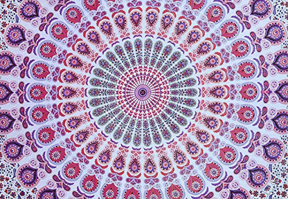 Popular Handicrafts Tapestry Wall Hanging Hippie Mandala Bohemian Hippy Psychedelic Design Indian Peacock Meditation Gypsy Tapestries Bedspread 30 x 40 Inches (76 x 101 cms), Blue - color: White - Pink, size: 40"L x 30"W