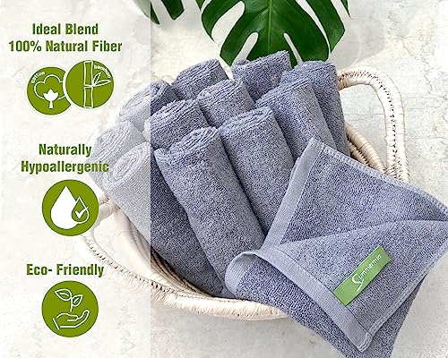12 Pack Washcloths 13" x 13" - Soft Wash Cloths for Your Face Towel, Viscose derived from Bamboo & Cotton Blend Wash Cloths for Your Body (Gray) - color: Gray