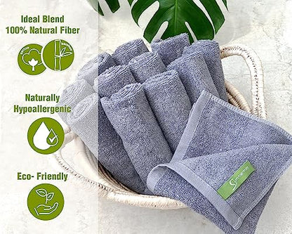 12 Pack Washcloths 13" x 13" - Soft Wash Cloths for Your Face Towel, Viscose derived from Bamboo & Cotton Blend Wash Cloths for Your Body (Gray) - color: Gray