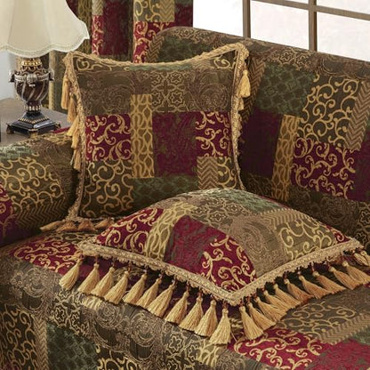 Loom and Mill Patchwork Throw Pillow Cover 20 x 20 Inches 1 Piece, Red&Gold - color: Red&gold Patchwork