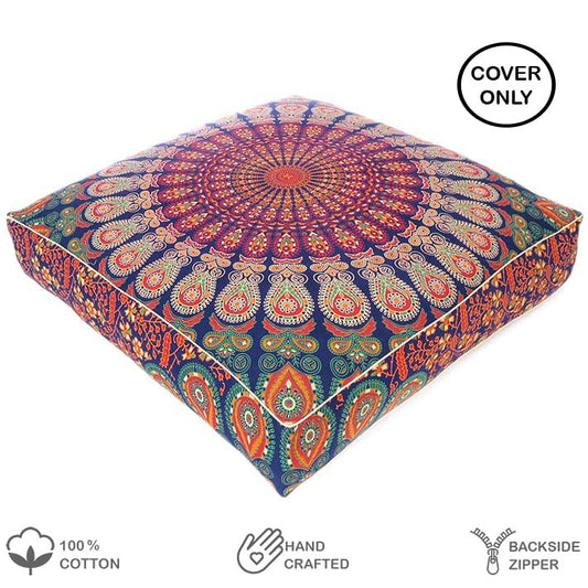 Mandala Floor Pillow Cover Meditation Cushion Seating Throw Hippie Round Colorful Decorative Bohemian Indian Pouf Ottoman Handmade Cover ONLY (Dark Blue-2, 35" x 35") - color: Dark Blue-2, size: 35" x 35" (Pack of 1)