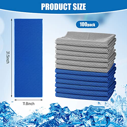 BBTO 100 Pack Cooling Towel Bulk - color: Blue Gray, size: 32 x 12 Inch