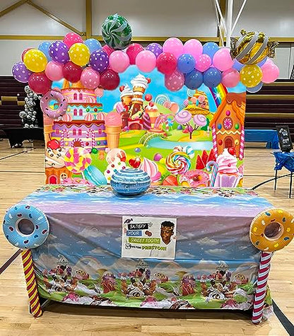 Candyland Theme Party Photography Backdrop for Kid Adult 6x4FT | Cartoon Rainbow Lollipop Sweet Donut Ice cream Background Ice cream Birthday Party Decoration Banner Baby Shower Photo Props - size: 6x4ft(70x40inch)