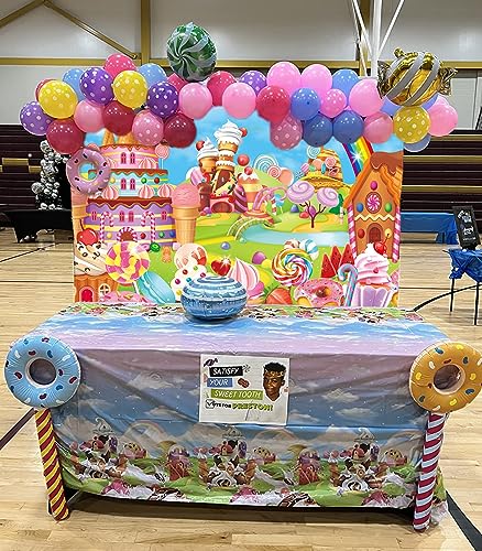 Candyland Theme Party Backdrop 8X6FT Cartoon Rainbow Lollipop Icecream Donut Sweet Candy Photography Background for Kid Adult Candy Party Decoration Banner Baby Shower Photo Props (94X70inch) - size: 8X6FT(94X70inch)